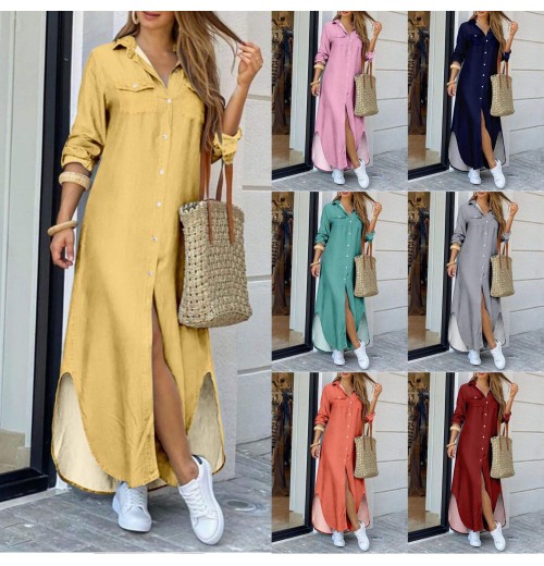 HOT SALE Summer Shirt Dress autumn Fashion Casual Long Dress Plus Size Women'S Clothing S-5XL