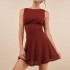 Women's Modern Moves Brick Red Ribbed Knit Sleeveless Mini Dress