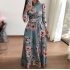 Women's Casual Maxi Floral Dress O-Neck Long Sleeves Button Closure Lightweight Printed Fabric Empire Breathable Day XS