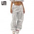 Liu Ming Spring Women Casual Loose High Waist Elastic Straight Sweatpants Pockets Cargo Pants